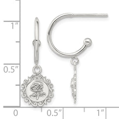 Sterling Silver E-coated Rose Dangle Post Hoop Earrings - 2