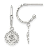 Sterling Silver E-coated Rose Dangle Post Hoop Earrings - 2