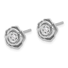 Sterling Silver Rhodium-plated CZ Flower Post Earrings - 6