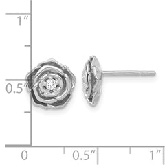Sterling Silver Rhodium-plated CZ Flower Post Earrings - 6