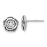 Sterling Silver Rhodium-plated CZ Flower Post Earrings - 6