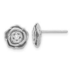 Sterling Silver Rhodium-plated CZ Flower Post Earrings - 6
