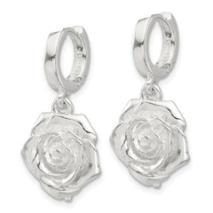 Sterling Silver Rose Dangle Hinged Hoop Earrings