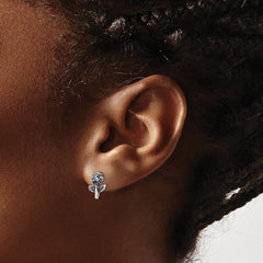 Sterling Silver Rhodium-plated Antiqued w/Blue CZ Flower Post Earrings