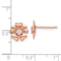 Sterling Silver Rose-tone CZ Flower Post Earrings