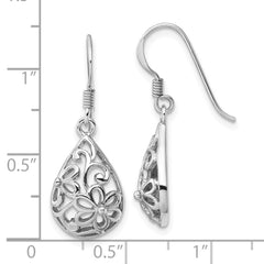 Sterling Silver Rhodium-Plated Polished Domed Filigree Flower Earrings