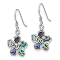 Sterling Silver Rhodium-Plated Polished Abalone Flower Dangle Earrings
