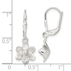 Sterling Silver Satin Polished and D/C Floral Leverback Earrings