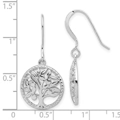 Sterling Silver Rhodium-plated Tree of Life Dangle Earrings