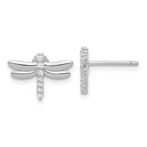 Sterling Silver Rhodium-plated CZ Dragonfly Post Earrings