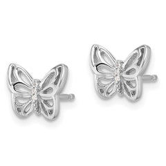 Sterling Silver Rhodium-plated CZ Butterfly Post Earrings - 2