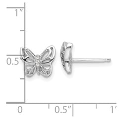 Sterling Silver Rhodium-plated CZ Butterfly Post Earrings - 2
