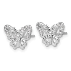 Sterling Silver Rhodium-plated CZ Butterfly Post Earrings - 3
