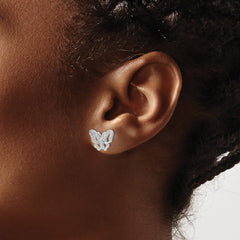 Sterling Silver Rhodium-plated CZ Butterfly Post Earrings - 3