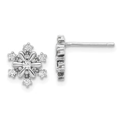 Sterling Silver Rhodium-plated CZ Snowflake Post Earrings - 4