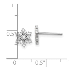 Sterling Silver Rhodium-plated Polished CZ Snowflake Post Earrings