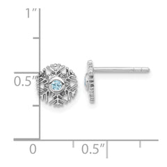 Sterling Silver Rhodium-plated Aqua CZ Snowflake Post Earrings