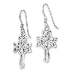Sterling Silver Rhodium-Plated Polished Celtic Cross Dangle Earrings
