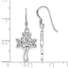 Sterling Silver Rhodium-Plated Polished Celtic Cross Dangle Earrings