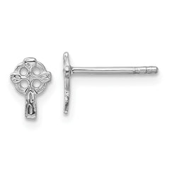 Sterling Silver Rhod-plated Polished & Textured Celtic Cross Post Earrings