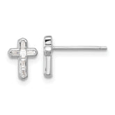 Sterling Silver Rhodium-plated Polished CZ Cross Post Earrings - 3