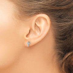 Sterling Silver Rhodium-plated Polished CZ Cross Post Earrings - 4