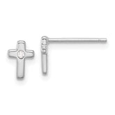 Sterling Silver Rhodium-plated Polished CZ Cross Post Earrings - 4
