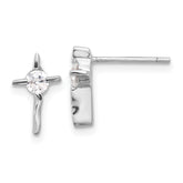 Sterling Silver Rhodium-plated Polished CZ Wavy Cross Post Earrings