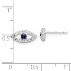 Sterling Silver E-Coating Polished Blue & White CZ Evil Eye Post Earrings