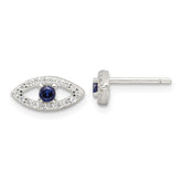 Sterling Silver E-Coating Polished Blue & White CZ Evil Eye Post Earrings