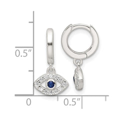 Sterling Silver E-Coating Blue & White CZ Evil Eye Dangle Hoop Earrings