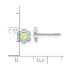 Sterling Silver Rhodium-plated Enamel Flower Children's Post Earrings