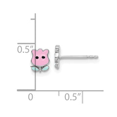 Sterling Silver Rhodium-plated Enameled Tulip Children's Post Earrings