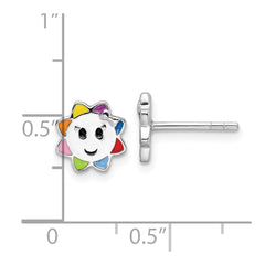 Sterling Silver RH-plated Multicolor Enameled Sun Children's Post Earrings