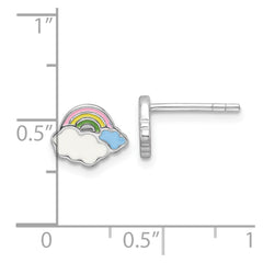 Sterling Silver Rhodium-plated Multicolor Enameled Rainbow & Clouds Children's Post Earrings