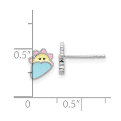 Sterling Silver Rhodium-plated Multicolor Enameled Sun and Cloud Children's Post Earrings