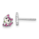 Sterling Silver Rhodium-plated Multicolor Enameled Kitty Children's Post Earring