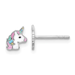 Sterling Silver Rhodium-plated Enameled Unicorn Children's Post Earrings