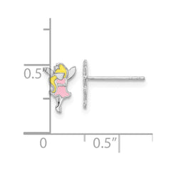 Sterling Silver RH-plated Multi-color Enamel Fairy Children's Post Earrings