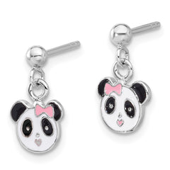 Sterling Silver Rhodium-plated Polished & Multi-color Enameled Panda Children's Post Dangle Earrings