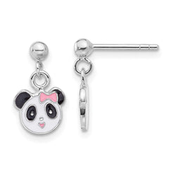 Sterling Silver Rhodium-plated Polished & Multi-color Enameled Panda Children's Post Dangle Earrings