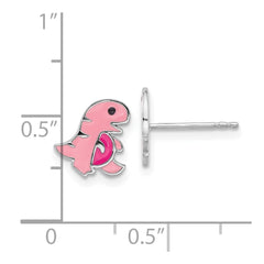 Sterling Silver Rhodium-plated Polished Pink Enamel Dinosaur Children's Post Earrings