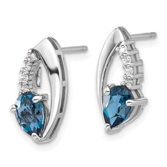SS Rhodium-plated London Blue Topaz and White CZ Post Earrings