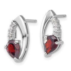 Sterling Silver Rhodium-plated Garnet and CZ Post Earrings