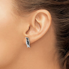 Sterling Silver Rh-plated Polished Crystal Penguin Post Earrings