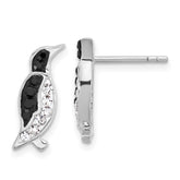 Sterling Silver Rh-plated Polished Crystal Penguin Post Earrings