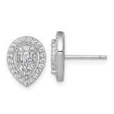 Sterling Silver Rhodium-plated Polished Fancy CZ Teardrop Halo Post Earrings