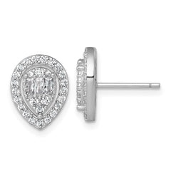 Sterling Silver Rhodium-plated Polished Fancy CZ Teardrop Halo Post Earrings