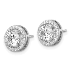Sterling Silver Rhodium-plated Polished 10.0mm Round CZ Halo Post Earrings