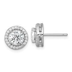 Sterling Silver Rhodium-plated Polished 10.0mm Round CZ Halo Post Earrings